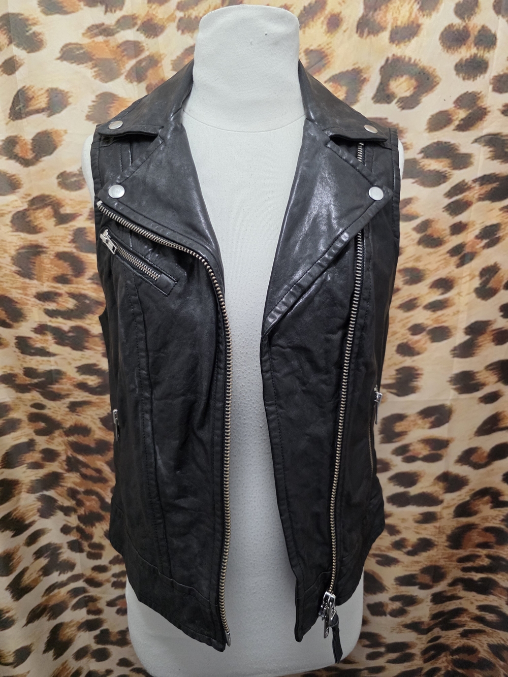 Mackage x Aritzia FREDERICA Black Distressed Genuine Leather Moto Vest - Size S